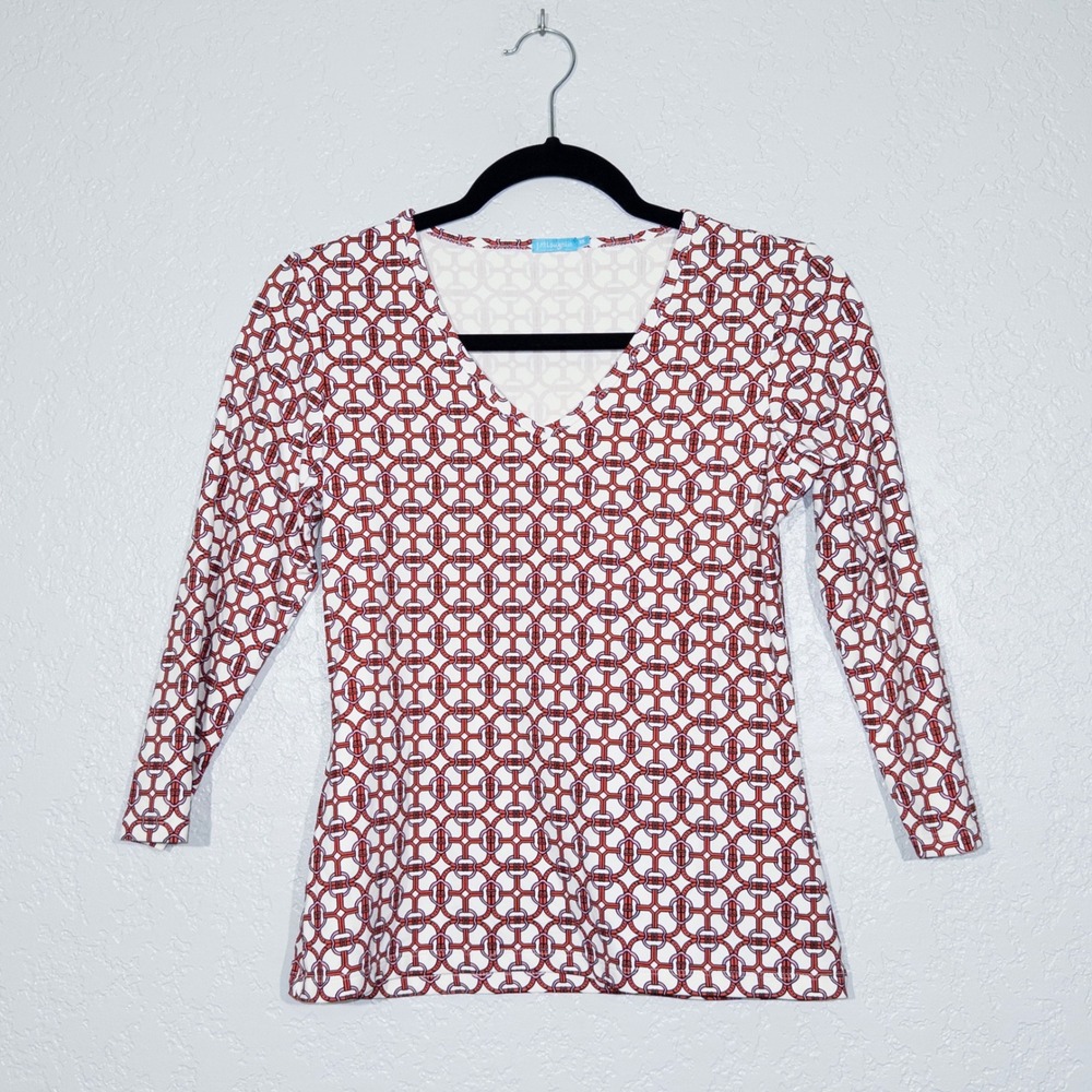 J. McLaughlin Red & White Signature Catalina Cloth Shirt Size XS